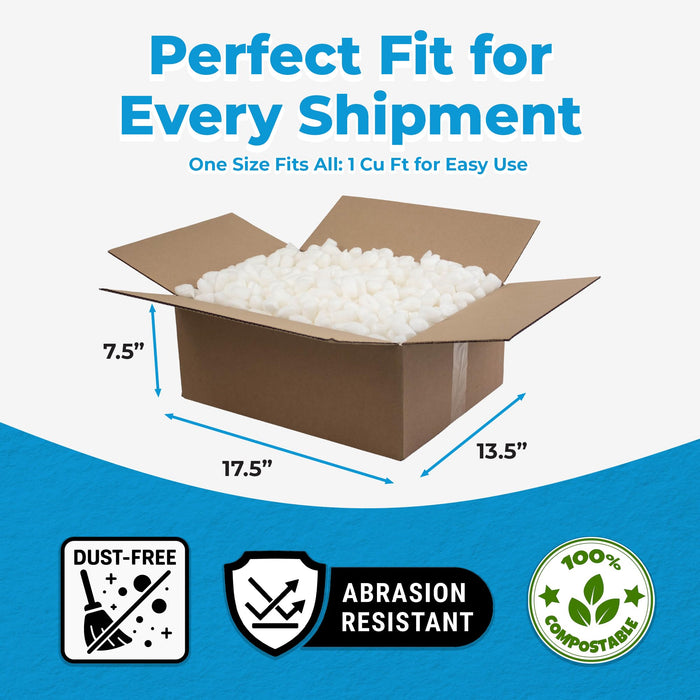 MagicWater Packing Peanuts for Shipping - 1 Cu Ft - Bio Tube Recycled Compostable & Biodegradable Void Filler - Cushion for Shipping Packaging - Dust-Free & Abrasion Resistant - Non Styrofoam