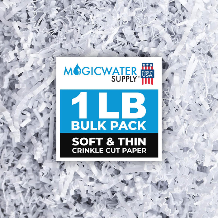 MagicWater Supply - 1 LB - White - Soft & Thin Crinkle Cut Paper Shred Filler great for Gift Wrapping, Basket Filling, Birthdays, Weddings, Anniversaries, Valentines Day, and other occasions