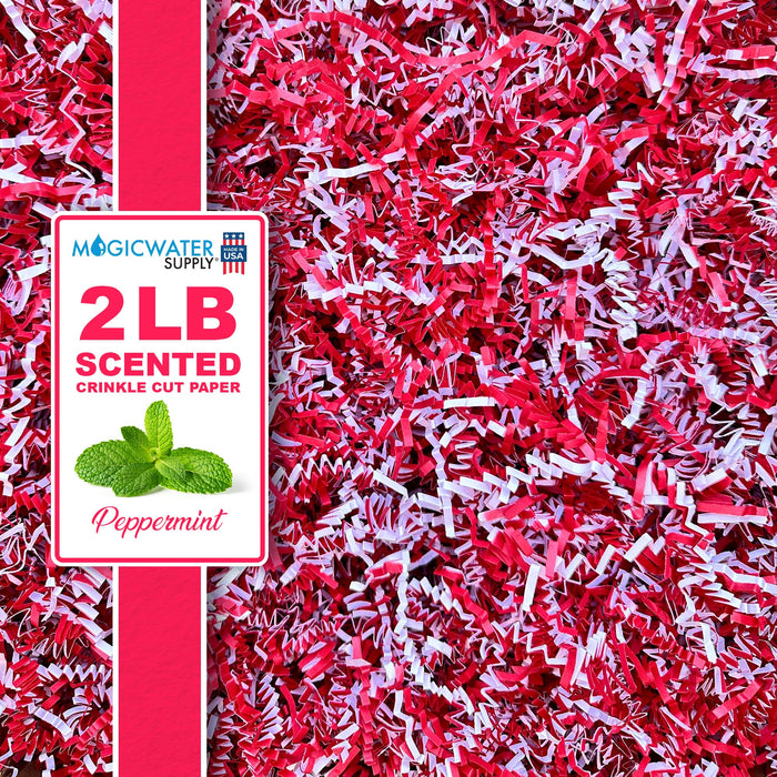 MagicWater Scented Crinkle Cut Paper - 2 LB - Peppermint - Perfect for Shredded Paper Filler, Basket Filler, Gift Boxes, Bridesmaid Gifts, Christmas Stuffers & More - for All Occasions