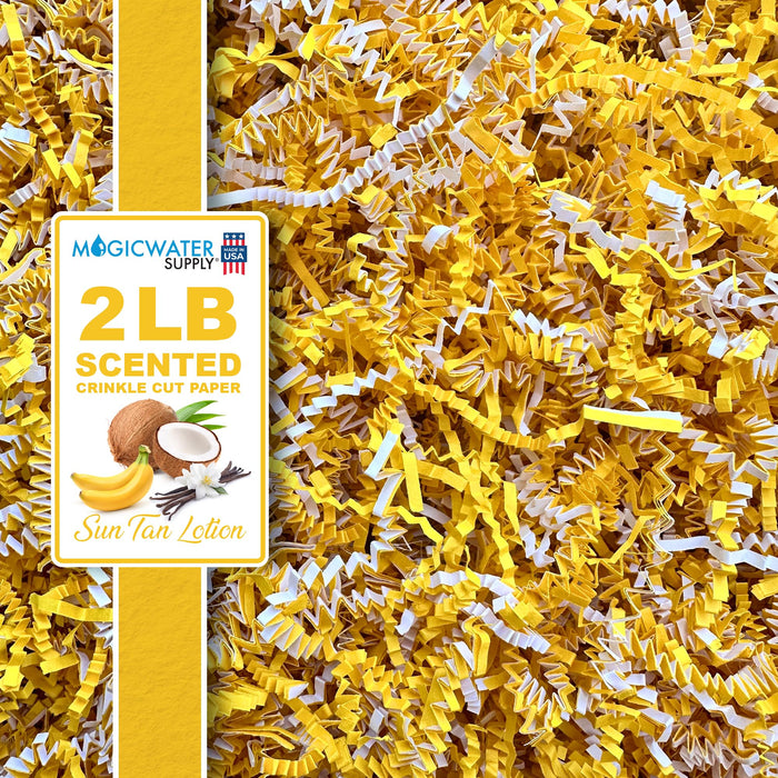 MagicWater Scented Crinkle Cut Paper - 2 LB - Sun Tan Lotion - Perfect for Shredded Paper Filler, Basket Filler, Gift Boxes, Bridesmaid Gifts, Christmas Stuffers & More - for All Occasions