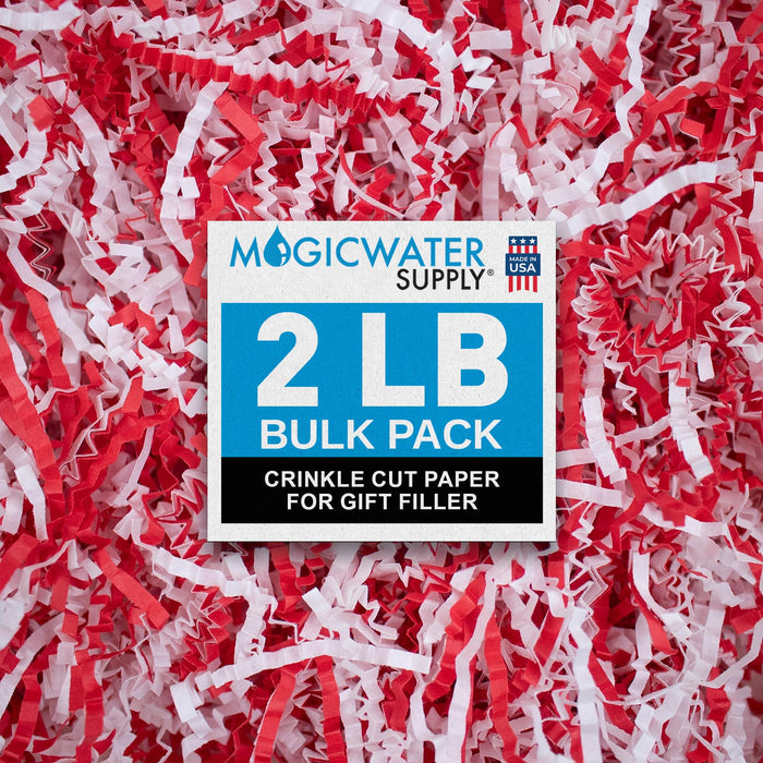 MagicWater Crinkle Cut Paper for Gift Baskets - 2LB - Red & White - Perfect for Shredded Paper Filler, Basket Filler, Gift Boxes, Bridesmaid Gifts, Christmas Stuffers & More - Ideal for All Occasions