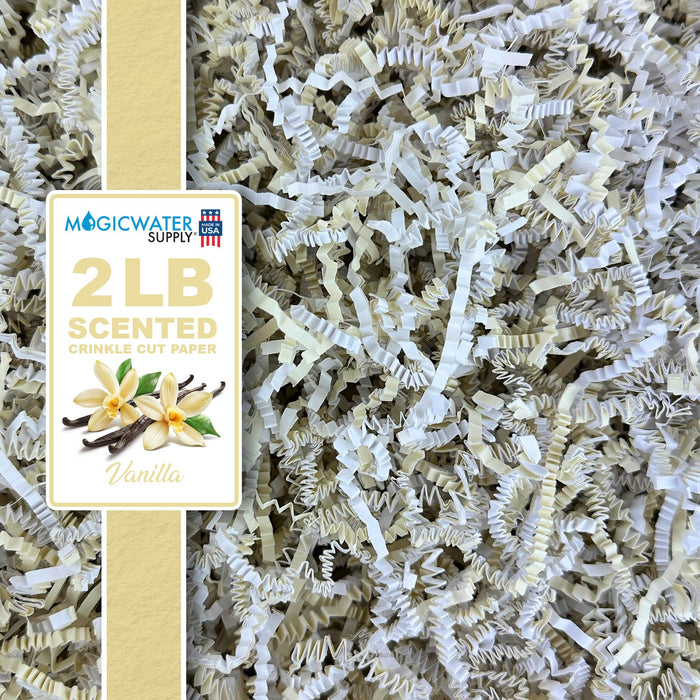 MagicWater Scented Crinkle Cut Paper - 2 LB - Vanilla - Perfect for Shredded Paper Filler, Basket Filler, Gift Boxes, Bridesmaid Gifts, Christmas Stuffers & More - for All Occasions