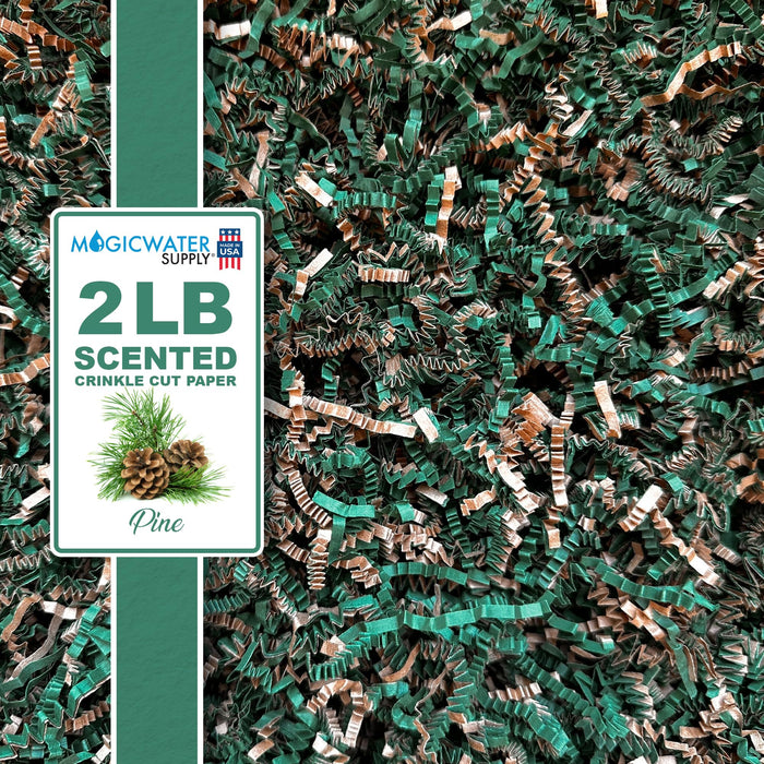 MagicWater Scented Crinkle Cut Paper - 2 LB - Pine - Perfect for Shredded Paper Filler, Basket Filler, Gift Boxes, Bridesmaid Gifts, Christmas Stuffers & More - For All Occasions