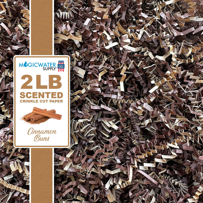 MagicWater Scented Crinkle Cut Paper - 2 LB - Cinnamon Buns - Perfect for Shredded Paper Filler, Basket Filler, Gift Boxes, Bridesmaid Gifts, Christmas Stuffers & More - for All Occasions