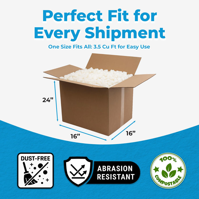 MagicWater Packing Peanuts for Shipping - 3.5 Cu Ft - Bio Tube Recycled Compostable & Biodegradable Void Filler - Cushion for Shipping Packaging - Dust-Free & Abrasion Resistant - Non Styrofoam