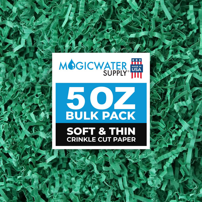 MagicWater Supply - 5 oz - Green - Soft & Thin Crinkle Cut Paper Shred Filler great for Gift Wrapping, Basket Filling, Birthdays, Weddings, Anniversaries, Valentines Day, and other occasions
