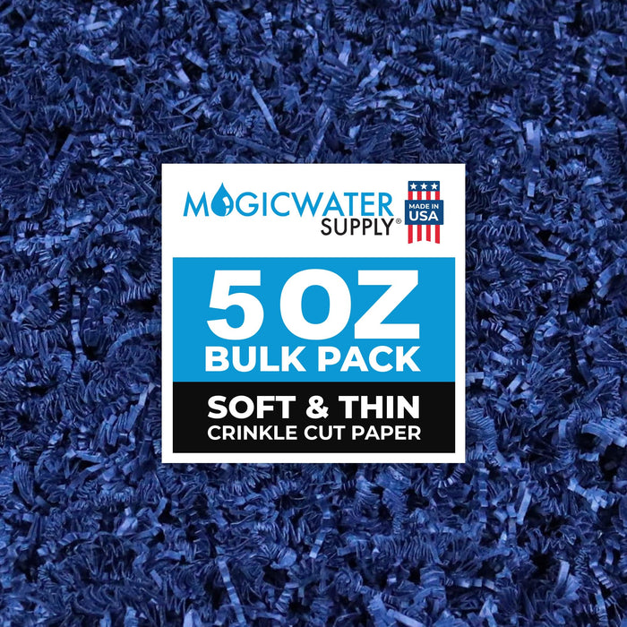 MagicWater Supply - 5 oz - Blue - Soft & Thin Crinkle Cut Paper Shred Filler great for Gift Wrapping, Basket Filling, Birthdays, Weddings, Anniversaries, Valentines Day, and other occasions