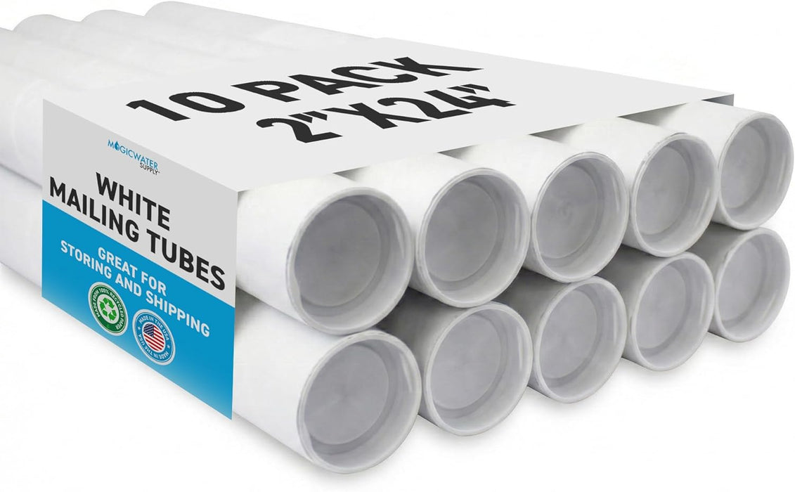 MagicWater Supply Mailing Tube 2 in x 24 in White - 10 Pack - for Shipping and Storage of Posters, Arts, Crafts, and Documents