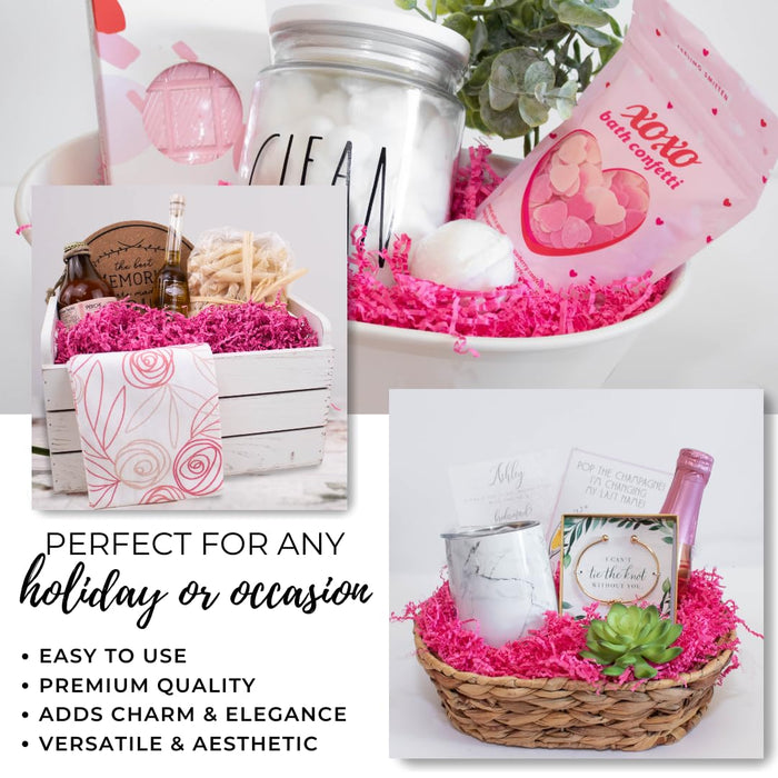 MagicWater Supply - 1 LB - Raspberry - Soft & Thin Crinkle Cut Paper Shred Filler great for Gift Wrapping, Basket Filling, Birthdays, Weddings, Anniversaries, Valentines Day, and other occasions