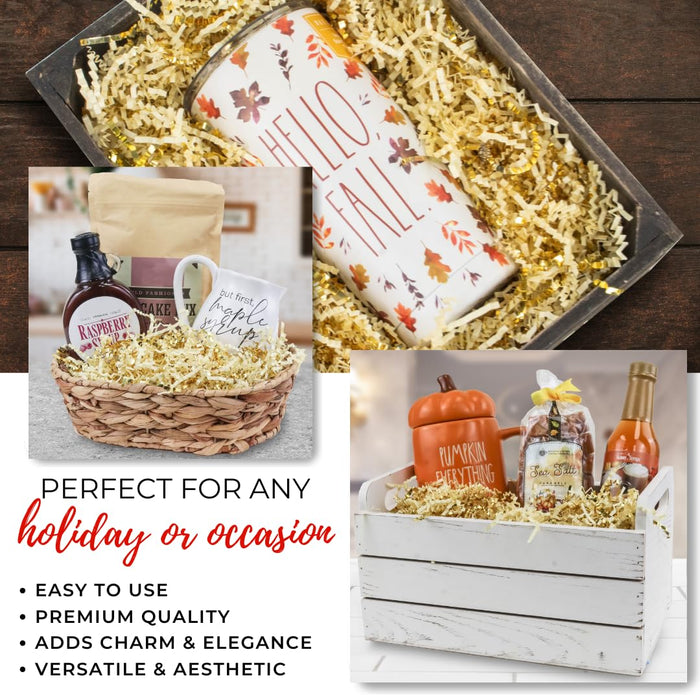 MagicWater Crinkle Cut Paper for Gift Baskets - 10LB - Vanilla & Gold - Perfect for Shredded Paper Filler, Basket Filler, Gift Boxes, Bridesmaid Gifts, Christmas Stuffers & More - For All Occasions