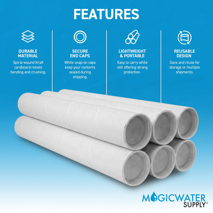 MagicWater Supply Mailing Tube 2 in x 24 in White - 10 Pack - for Shipping and Storage of Posters, Arts, Crafts, and Documents