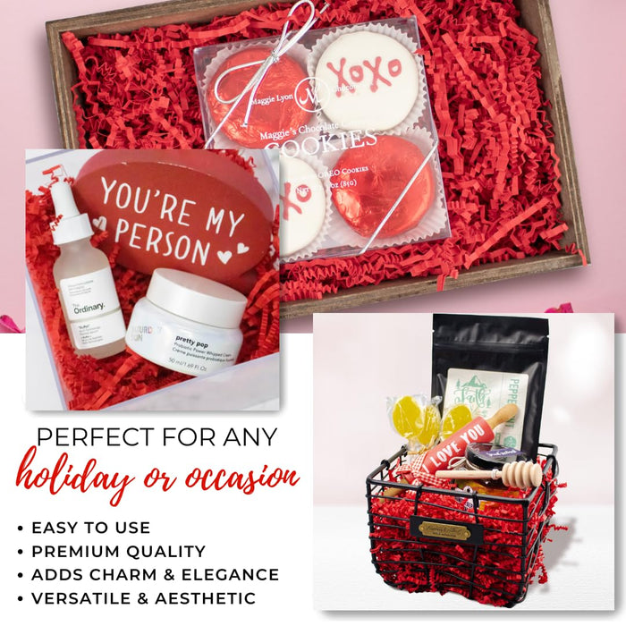 MagicWater Supply Soft & Thin Crinkle Cut Paper - 2 LB - Red - Paper Shred Filler for Gift Wrapping, Basket Filling, Birthdays, Weddings, Anniversaries, Valentines Day, and other occasions