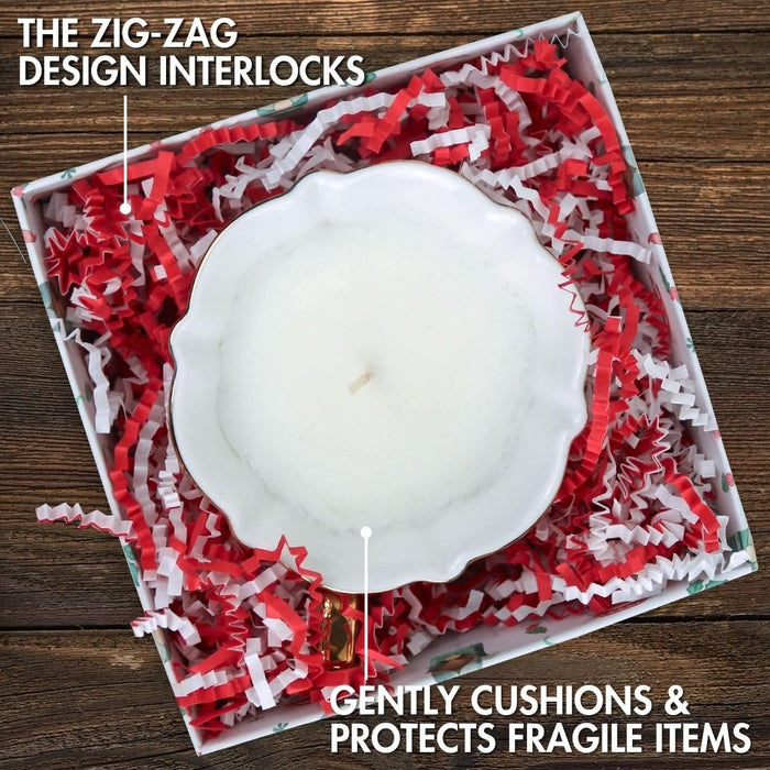 MagicWater Supply Crinkle Cut Paper Shred Filler -1LB Red & White-Decorative & Protective Packaging for Bridesmaid Gifts & Bridesmaid Proposal Gifts Holiday Stuffers Birthdays Wedding & Anniversaries