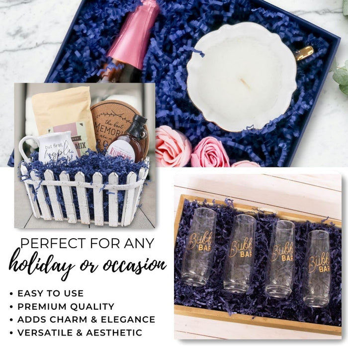 MagicWater Crinkle Cut Paper for Gift Baskets - 2LB - Navy Blue - Perfect for Shredded Paper Filler, Basket Filler, Gift Boxes, Bridesmaid Gifts, Christmas Stuffers & More - Ideal for All Occasions