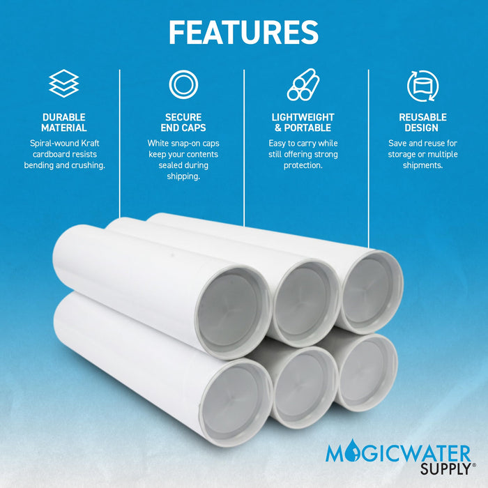 MagicWater Supply Mailing Tube - 1.5 in x 12 in - White - 4 Pack - for Shipping and Storage of Posters, Arts, Crafts, and Documents