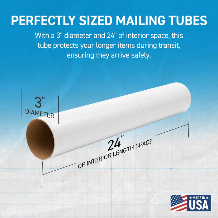 MagicWater Supply Mailing Tube 3 in x 24 in White - 2 Pack - for Shipping and Storage of Posters, Arts, Crafts, and Documents