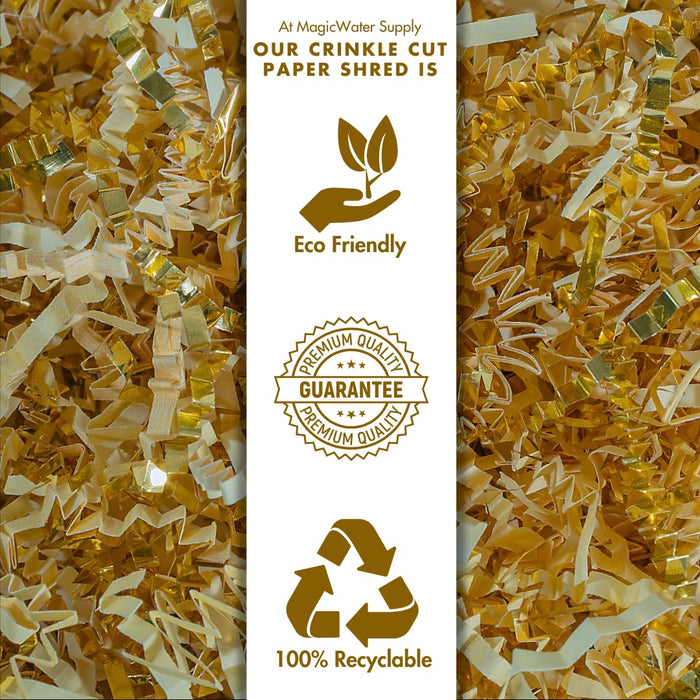 MagicWater Crinkle Cut Paper for Gift Baskets - 10LB - Vanilla & Gold - Perfect for Shredded Paper Filler, Basket Filler, Gift Boxes, Bridesmaid Gifts, Christmas Stuffers & More - For All Occasions