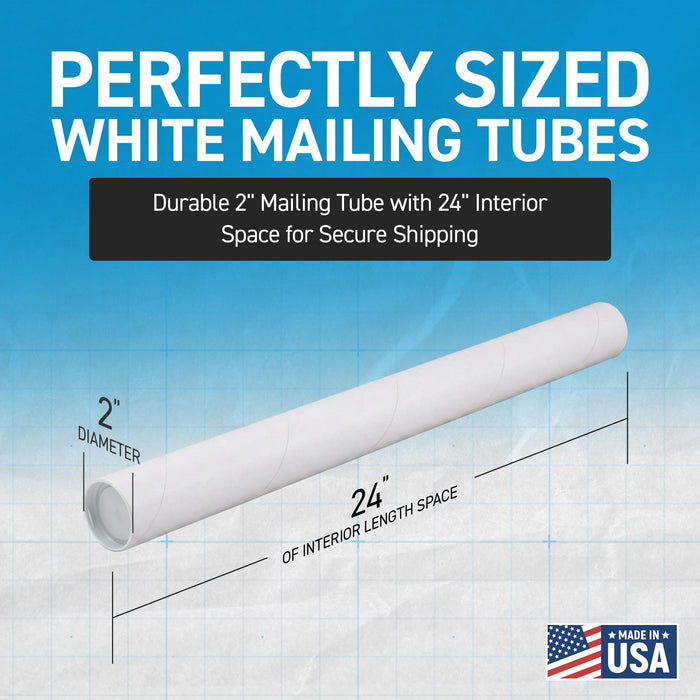 MagicWater Supply Mailing Tube 2 in x 24 in White - 4 Pack - for Shipping and Storage of Posters, Arts, Crafts, and Documents