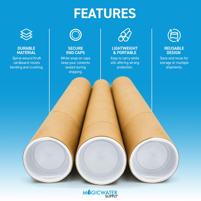 MagicWater Supply Mailing Tube - 1.5 in x 12 in - Kraft - 6 Pack - for Shipping and Storage of Posters, Arts, Crafts, and Documents