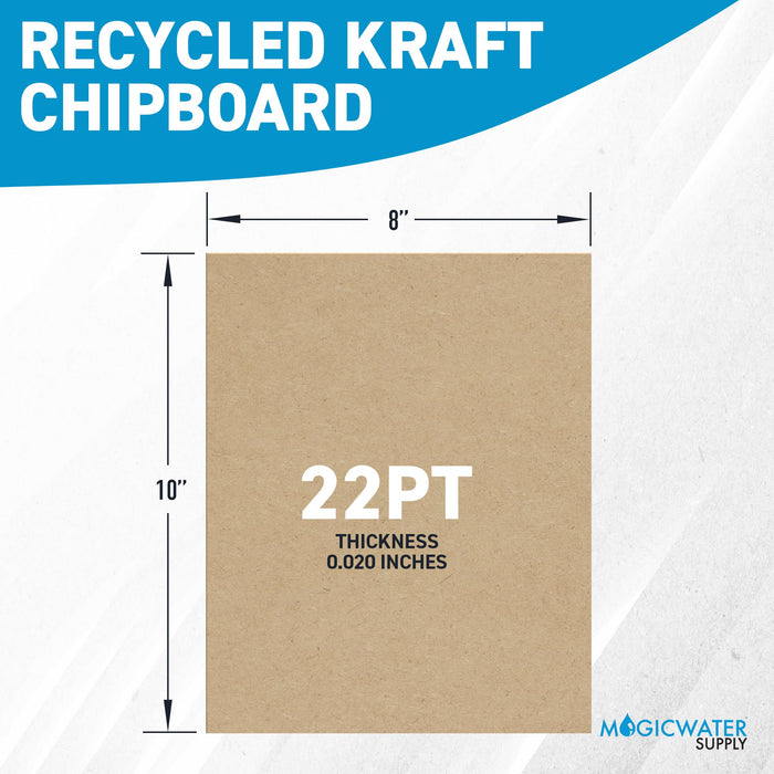 MagicWater Chipboard Sheet for DIY Projects - 8x10 Inch - 10 Pack - 22 pt - Heavy Duty Kraft (0.020 Inch Thick) Paperboard, for Scrapbooking, Books, Picture Frame Backing, Arts Project & Crafts