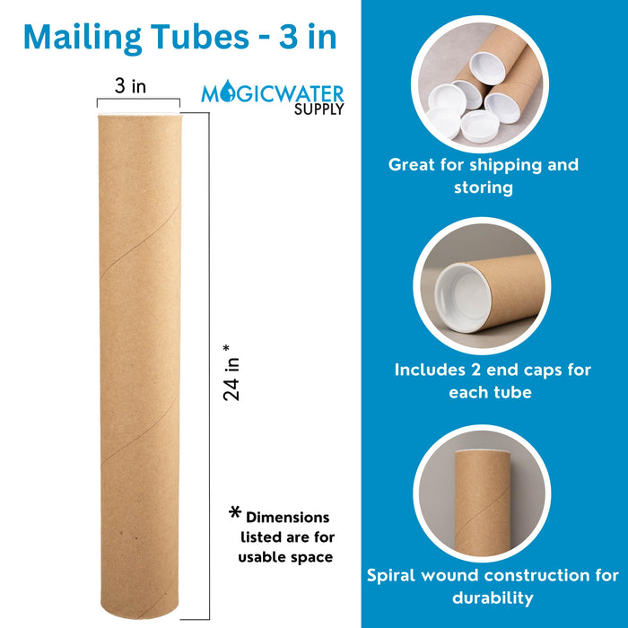 MagicWater Supply Mailing Tube - 3 in x 24 in - Kraft - 10 Pack - for Shipping and Storage of Posters, Arts, Crafts, and Documents