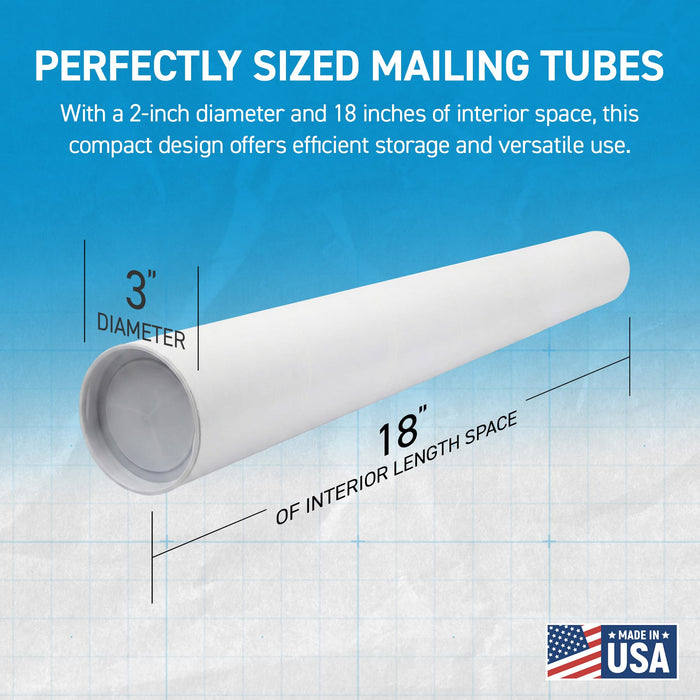 MagicWater Supply Mailing Tube 3 in x 18 in White - 10 Pack - for Shipping and Storage of Posters, Arts, Crafts, and Documents