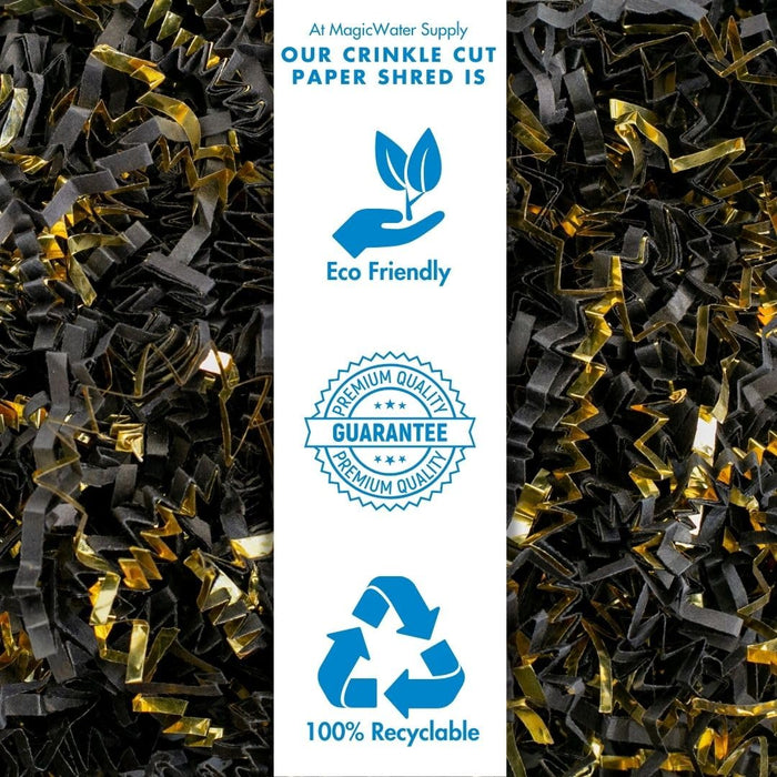 MagicWater Supply - 2 oz Black & Gold - Crinkle Cut Paper Shred Filler great for Gift Wrapping, Basket Filling, Birthdays, Weddings, Anniversaries