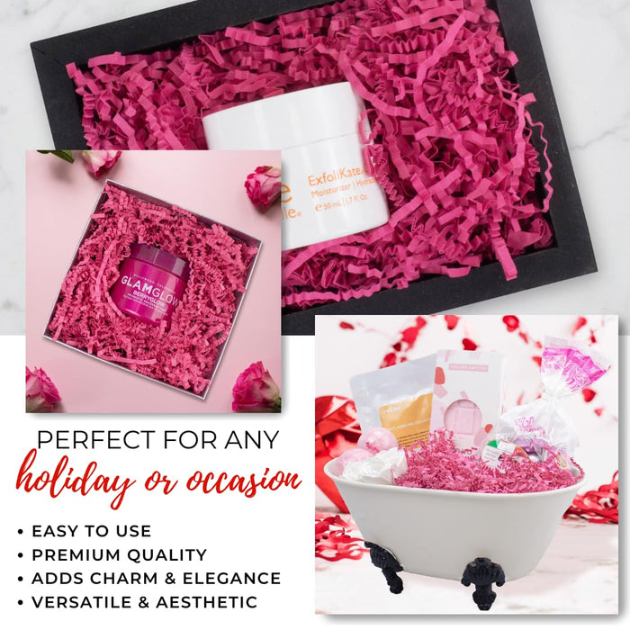 MagicWater Crinkle Cut Paper for Gift Baskets - 2LB - Pink- Perfect for Shredded Paper Filler, Basket Filler, Gift Boxes, Bridesmaid Gifts, Christmas Stuffers & More - Ideal for All Occasions