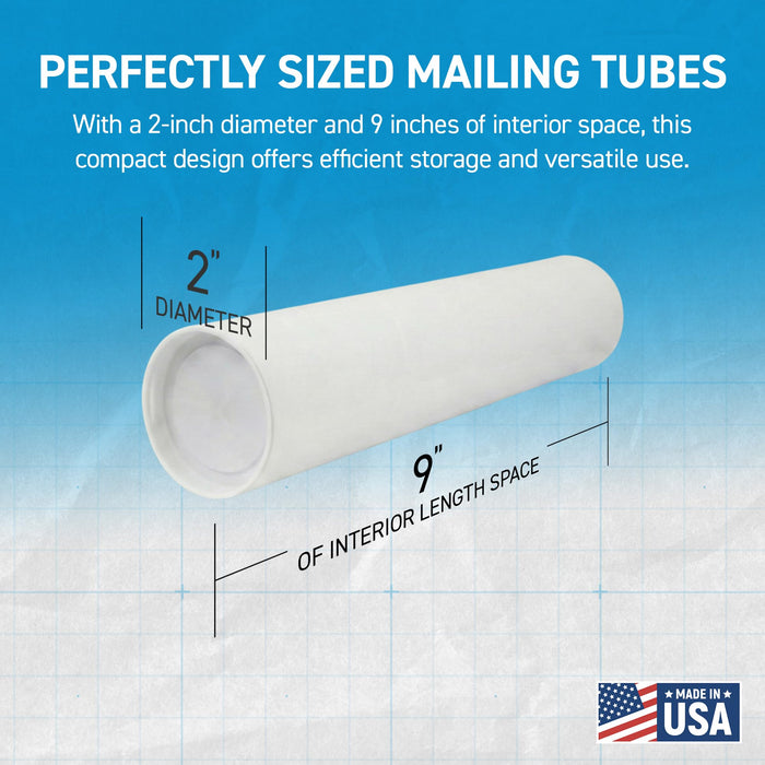 MagicWater Supply Mailing Tube 2 in x 9 in White - 4 Pack - for Shipping and Storage of Posters, Arts, Crafts, and Documents