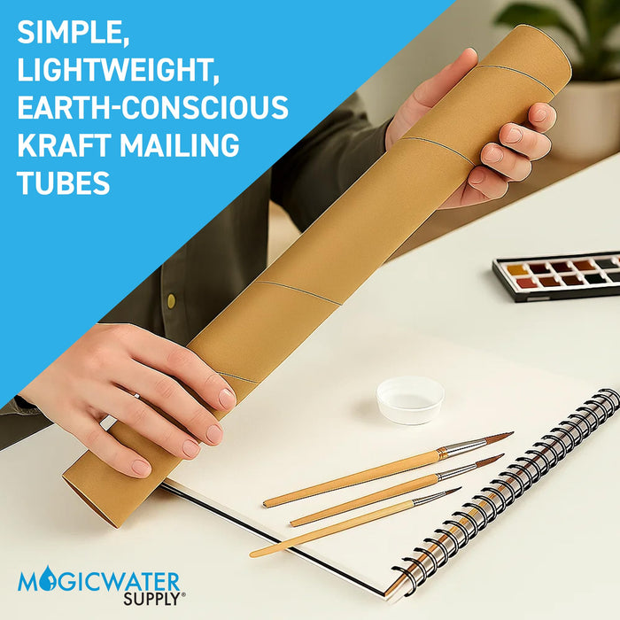 MagicWater Supply Mailing Tube - 1.5 in x 12 in - Kraft - 6 Pack - for Shipping and Storage of Posters, Arts, Crafts, and Documents