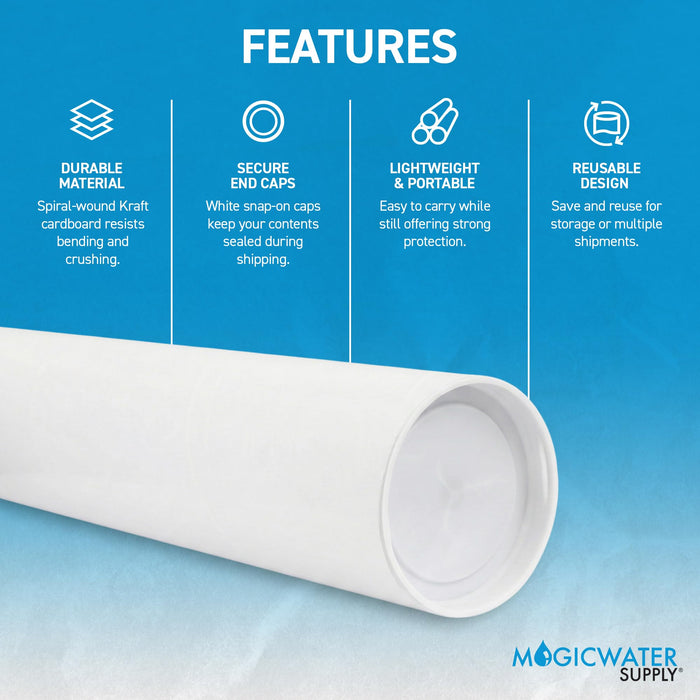 MagicWater Supply Mailing Tube 3 in x 18 in White - 4 Pack - for Shipping and Storage of Posters, Arts, Crafts, and Documents