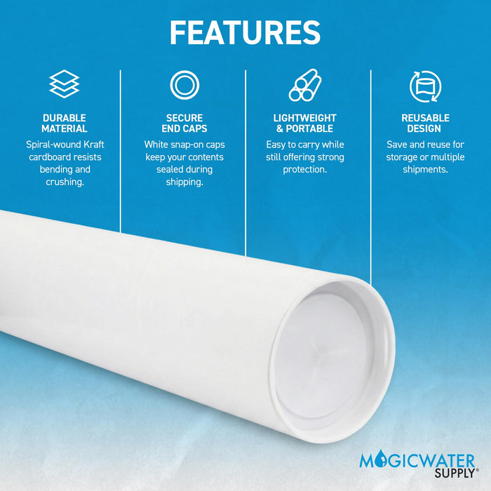 MagicWater Supply Mailing Tube 2 in x 9 in White - 4 Pack - for Shipping and Storage of Posters, Arts, Crafts, and Documents