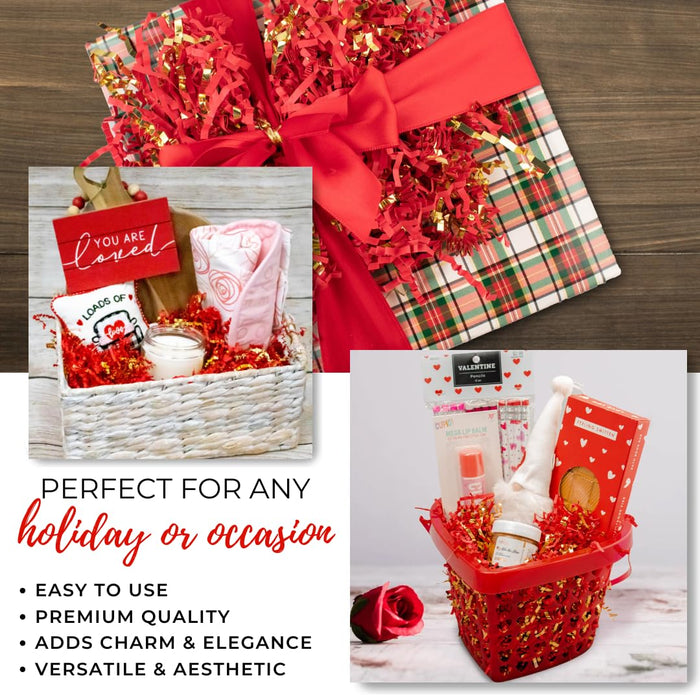 MagicWater Crinkle Cut Paper for Gift Baskets - 2LB - Red & Gold - Perfect for Shredded Paper Filler, Basket Filler, Gift Boxes, Bridesmaid Gifts, Christmas Stuffers & More - Ideal for All Occasions