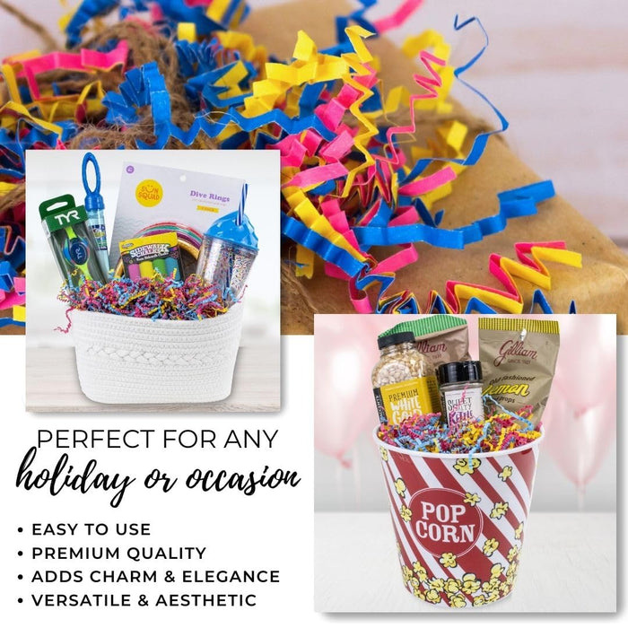 MagicWater Crinkle Cut Paper for Gift Baskets - 2 Oz - Fiesta Blend - Perfect for Shredded Paper Filler, Basket Filler, Gift Boxes, Bridesmaid Gifts, Christmas Stuffers & More - For All Occasions
