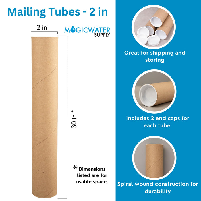 MagicWater Supply Mailing Tube - 2 in x 30 in - Kraft - 2 Pack - for Shipping and Storage of Posters, Arts, Crafts, and Documents