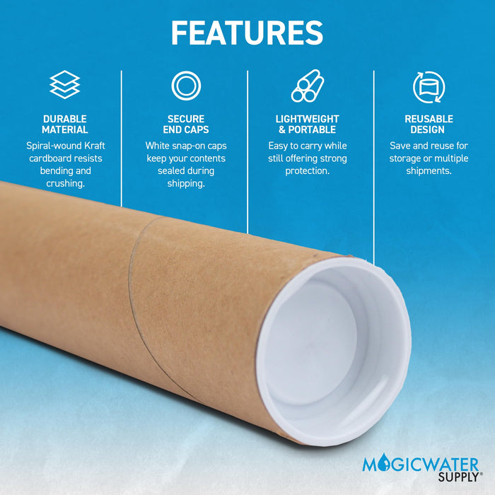 MagicWater Supply Mailing Tube - 1.5 in x 24 in - Kraft - 6 Pack - for Shipping and Storage of Posters, Arts, Crafts, and Documents