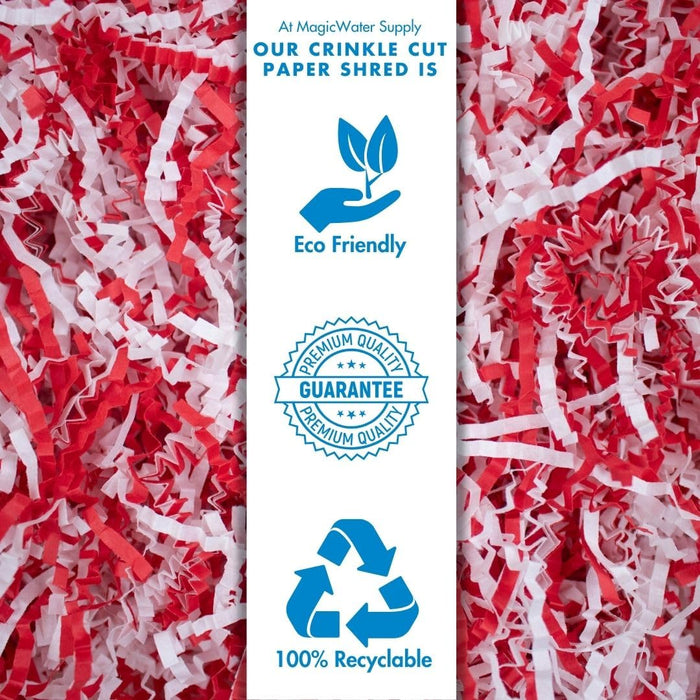 MagicWater Crinkle Cut Paper for Gift Baskets - 1/2 LB - Red & White - Perfect for Shredded Paper Filler, Basket Filler, Gift Boxes, Bridesmaid Gifts, Christmas Stuffers - Ideal for All Occasions