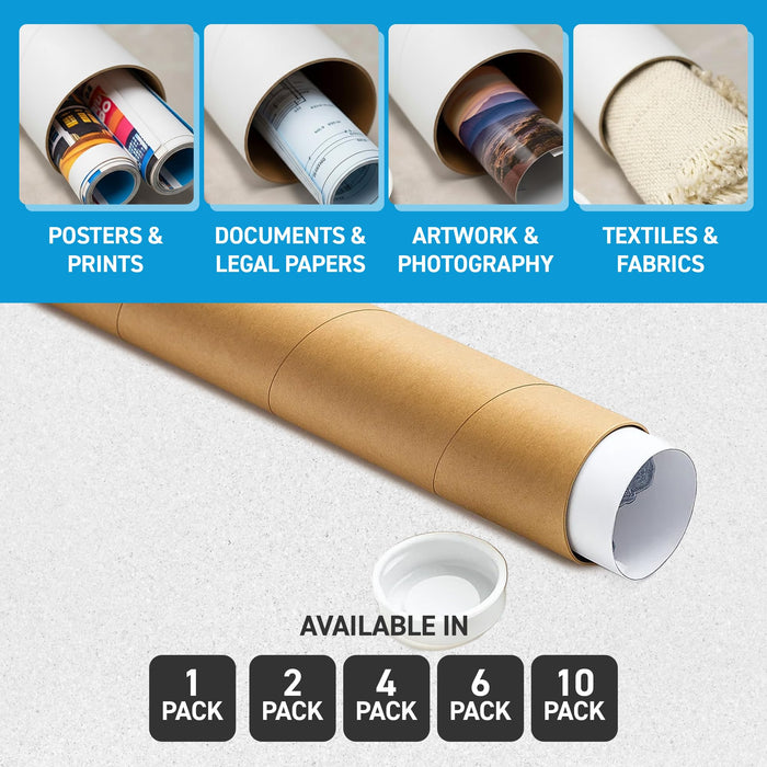 MagicWater Supply Mailing Tube - 1.5 in x 24 in - Kraft - 6 Pack - for Shipping and Storage of Posters, Arts, Crafts, and Documents