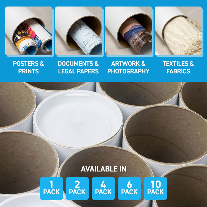 MagicWater Supply Mailing Tube 3 in x 12 in - White - 4 Pack - for Shipping and Storage of Posters, Arts, Crafts, and Documents