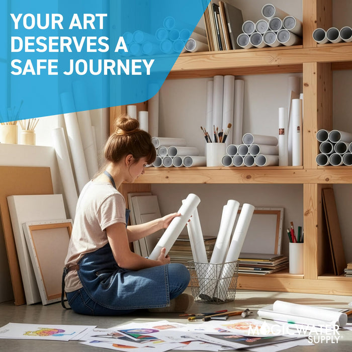 MagicWater Supply Mailing Tube 3 in x 18 in White - 4 Pack - for Shipping and Storage of Posters, Arts, Crafts, and Documents