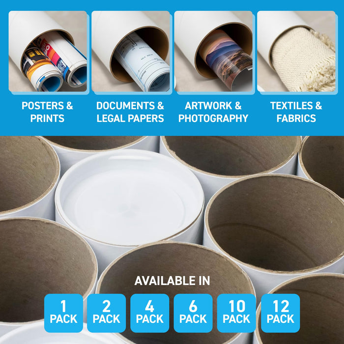 MagicWater Supply Mailing Tube 2 in x 18 in White - 6 Pack - for Shipping and Storage of Posters, Arts, Crafts, and Documents