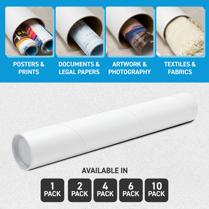 MagicWater Supply Mailing Tube 3 in x 24 in White - 4 Pack - for Shipping and Storage of Posters, Arts, Crafts, and Documents