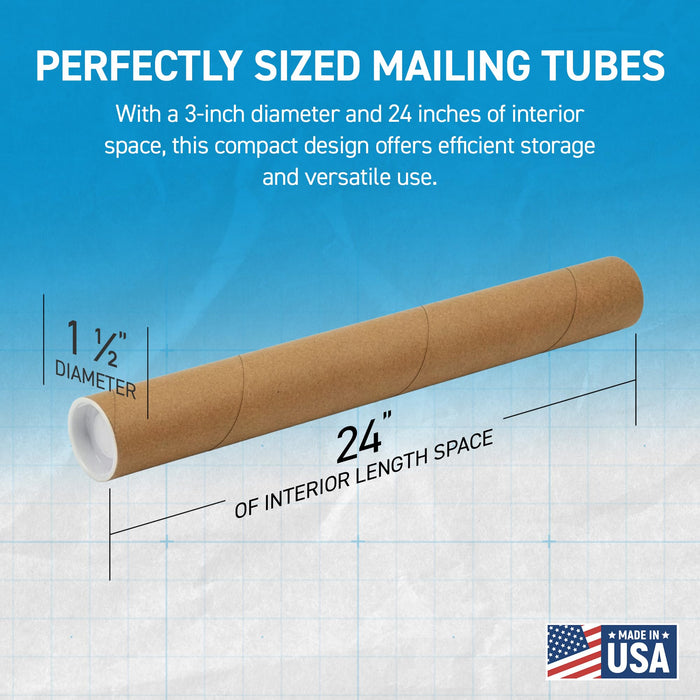 MagicWater Supply Mailing Tube - 1.5 in x 24 in - Kraft - 6 Pack - for Shipping and Storage of Posters, Arts, Crafts, and Documents