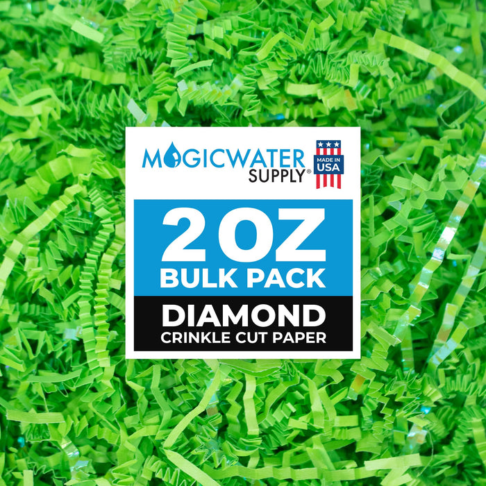 MagicWater Supply - 2 oz - Diamond Lime Green - Crinkle Cut Paper Shred Filler great for Gift Wrapping, Basket Filling, Birthdays, Weddings, Anniversaries