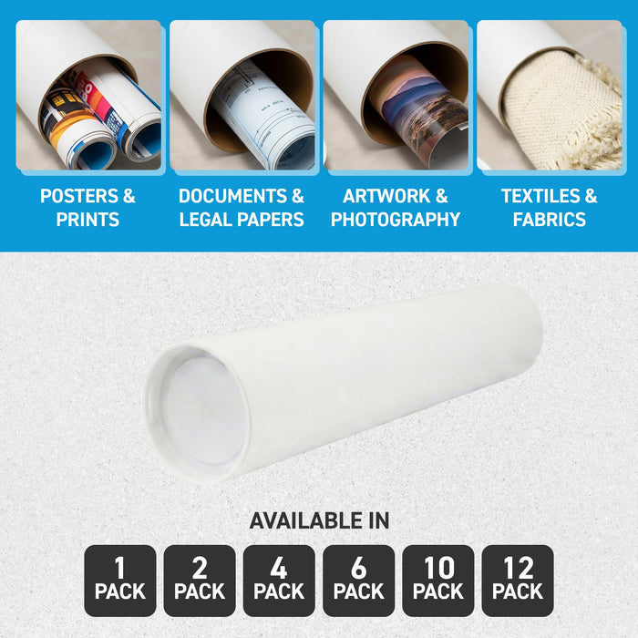 MagicWater Supply Mailing Tube 2 in x 9 in White - 6 Pack - for Shipping and Storage of Posters, Arts, Crafts, and Documents