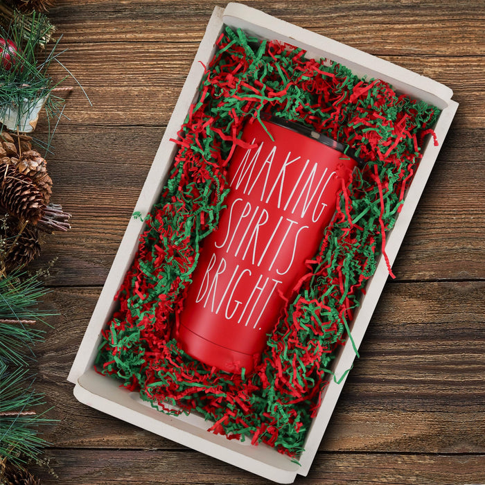 MagicWater Supply Soft & Thin Crinkle Cut Paper - 2 LB - Green & Red - Paper Shred Filler for Gift Wrapping, Basket Filling, Birthdays, Weddings, Anniversaries, Valentines Day, and other occasions