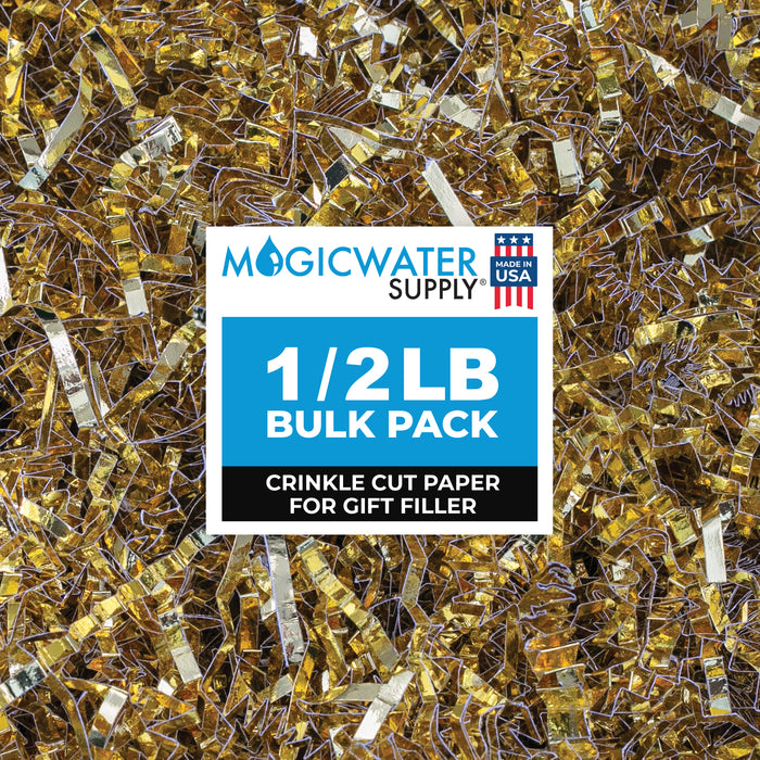 MagicWater Supply - 1/2 LB - Gold Metallic - Crinkle Cut Paper Shred Filler great for Gift Wrapping, Basket Filling, Birthdays, Weddings, Anniversaries