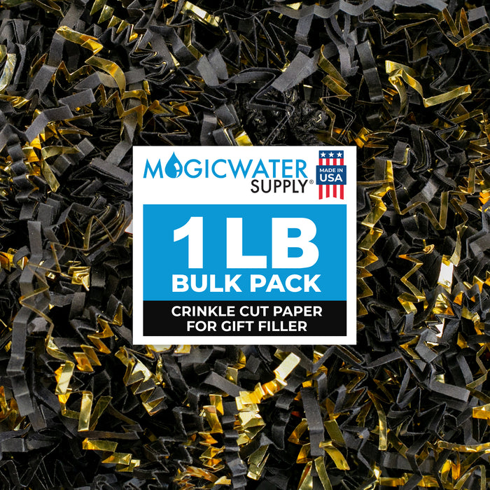 MagicWater Supply - 1 LB - Black & Gold - Crinkle Cut Paper Shred Filler great for Gift Wrapping, Basket Filling, Birthdays, Weddings, Anniversaries