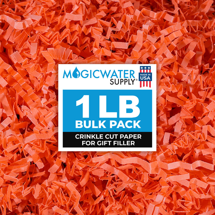 MagicWater Crinkle Cut Paper for Gift Baskets - 1LB - Orange - Perfect for Shredded Paper Filler, Basket Filler, Gift Boxes, Bridesmaid Gifts, Halloween Stuffers & More - Ideal for All Occasions