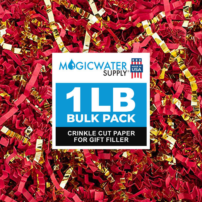 MagicWater Supply - 1 LB - Red & Gold - Crinkle Cut Paper Shred Filler great for Gift Wrapping, Basket Filling, Birthdays, Weddings, Anniversaries